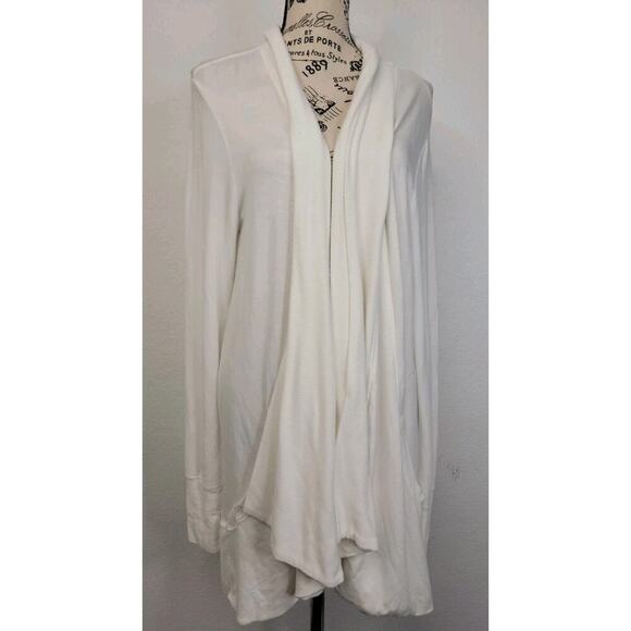 Athleta Wrap Cardigan Womens MT Tall Pockets Soft Long White Thumbholes Pockets - Picture 2 of 11